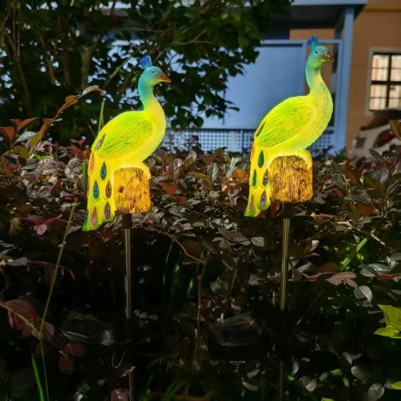 Ornamental Solar-Powered Peacock Garden Stake Lights With LED Resin Sculpture And Waterproof Stainless Steel Stake Kalsten