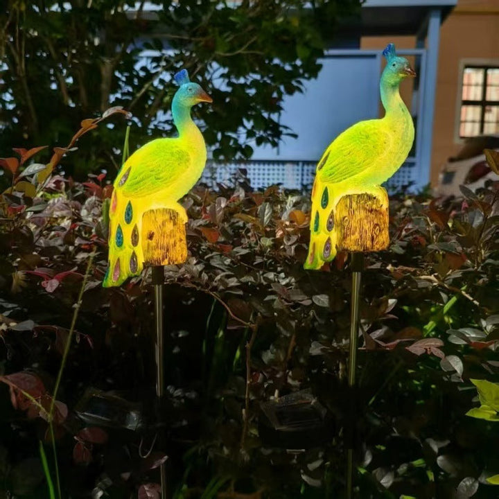 Ornamental Solar-Powered Peacock Garden Stake Lights With LED Resin Sculpture And Waterproof Stainless Steel Stake Kalsten