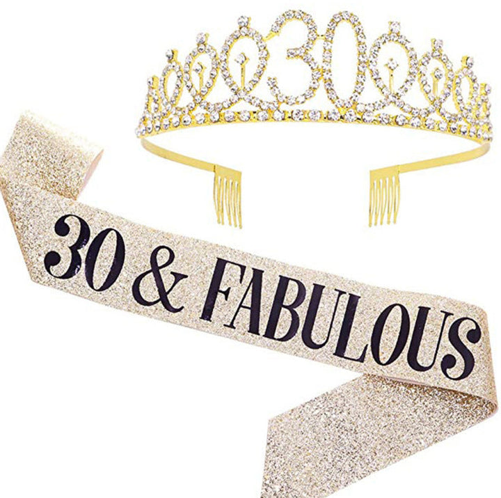 Girl Glittering Birthday Crown and Sash Set Kalsten