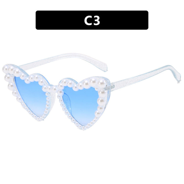 Women's Heart-Shaped Sunglasses with Pearl-Embellished Frame Kalsten