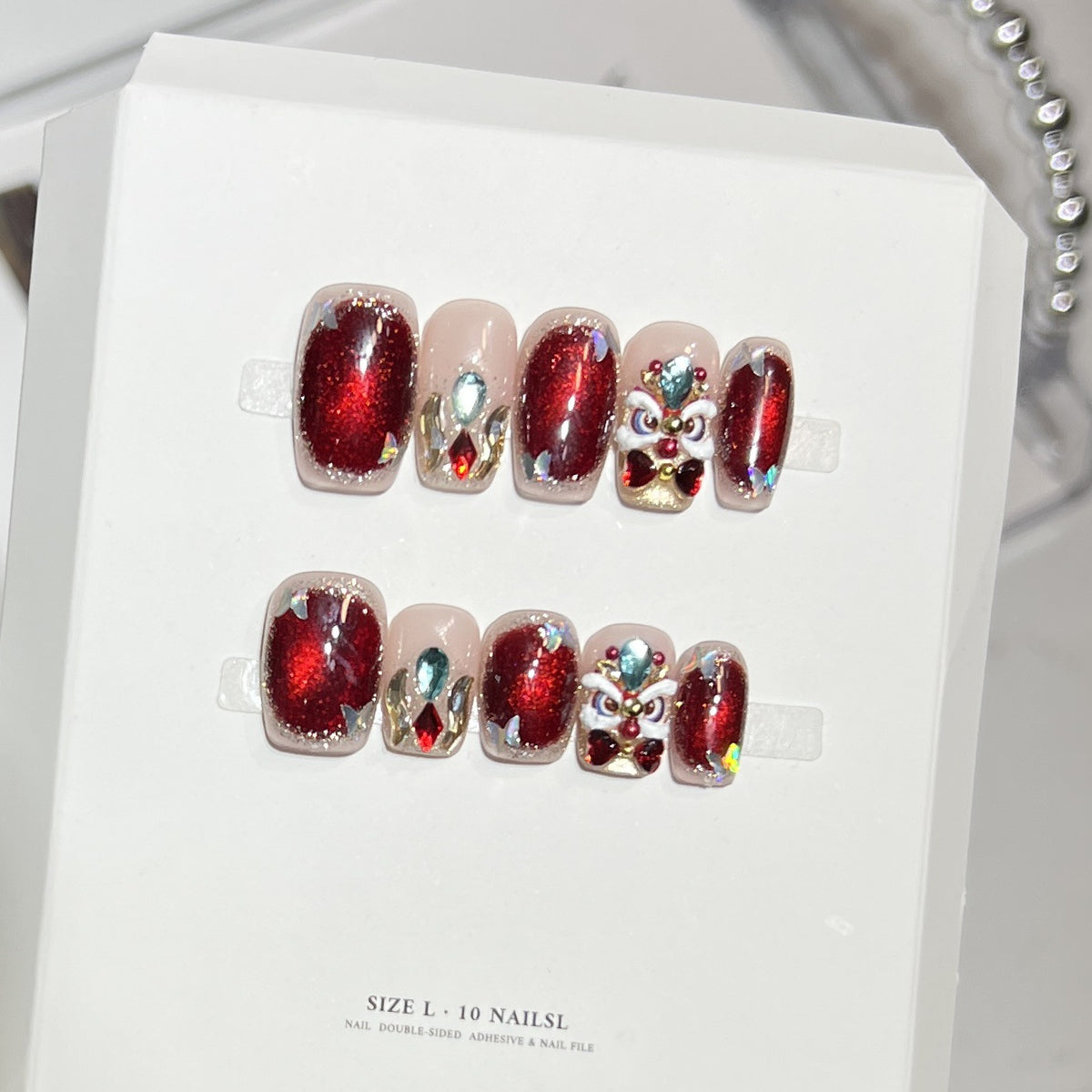 Decorative Press-On Nail Art Kit with Gemstone Accents Acalora
