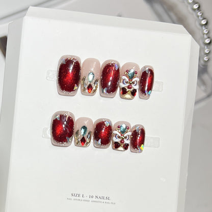 Decorative Press-On Nail Art Kit with Gemstone Accents Acalora