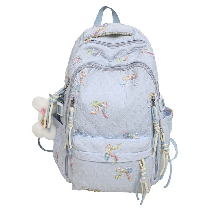 Quilted Embroidered Bow-Design Backpack Kalsten