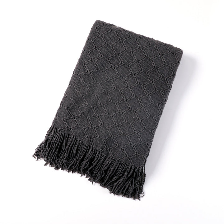 Ladies elegant and cozy knitted blanket with fringes Kalsten
