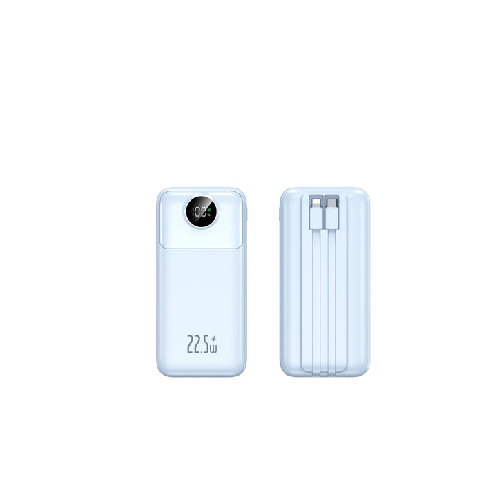 Compact power bank with integrated charging cables and digital charge level indicator Kalsten