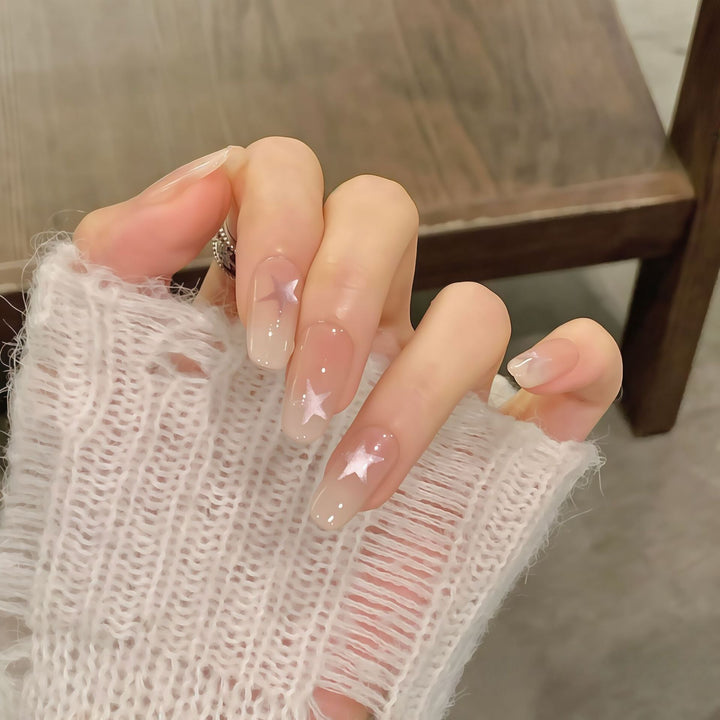 Artificial nails with sparkling stars and gentle gradient Kalsten