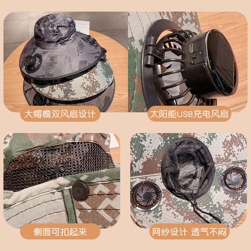 Bbreathable sun hat with two integrated mini fans, wide brim and adjustable chin strap Kalsten