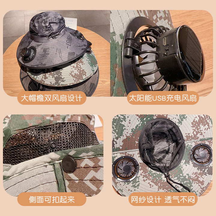 Bbreathable sun hat with two integrated mini fans, wide brim and adjustable chin strap Kalsten