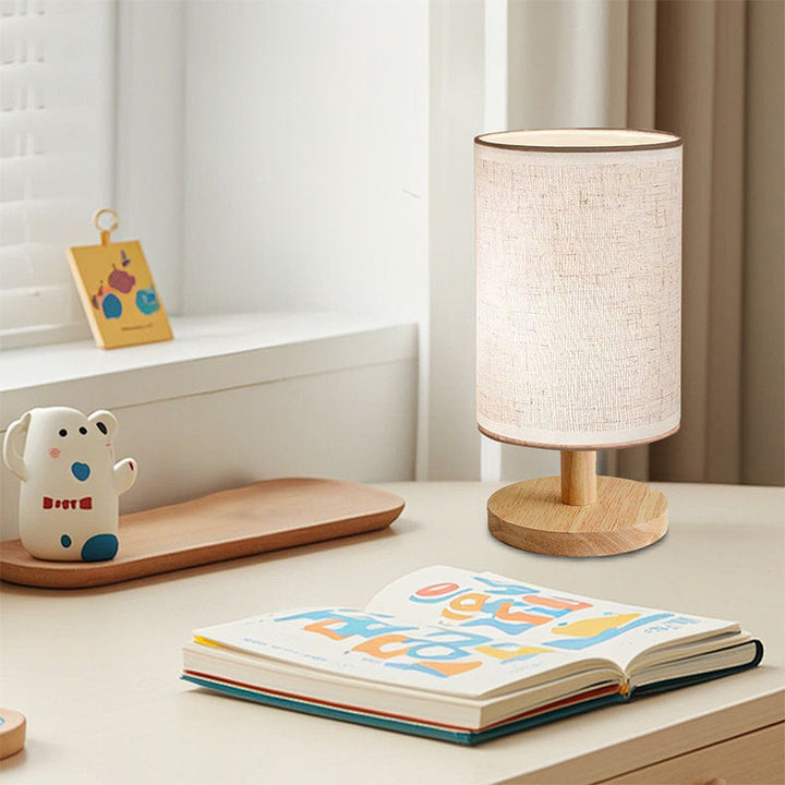 USB Solid Wood Fabric Table Lamp | Kalsten