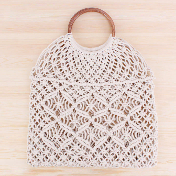 Macrame Tote Bag with Double-Layer Inner Pocket Kalsten
