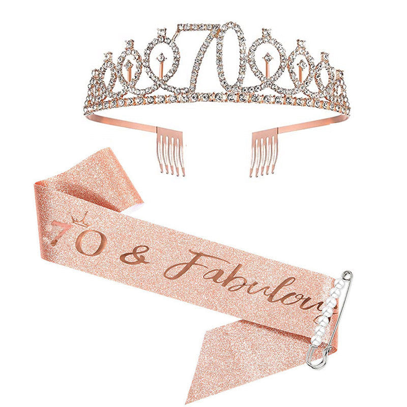 Women Crystal-Embellished Birthday Crown with Personalized Sash Kalsten