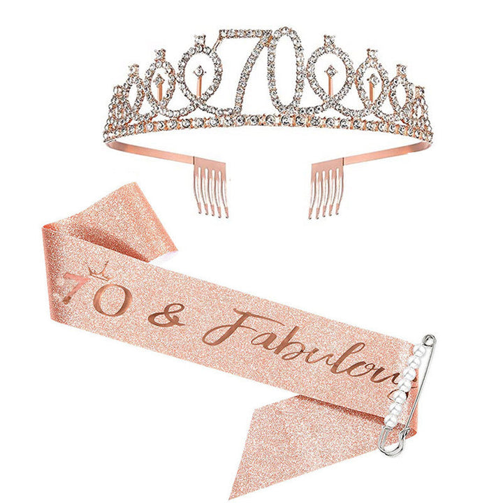 Women Crystal-Embellished Birthday Crown with Personalized Sash Kalsten