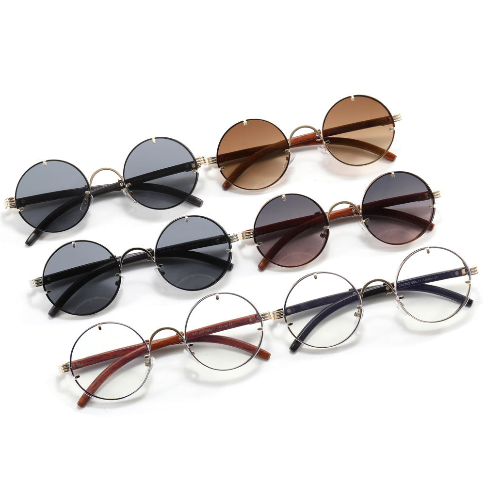Ladies round sunglasses with luxurious wooden frame and golden accents Kalsten
