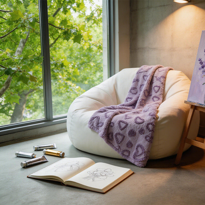 Women's Cozy Fleece Blanket with Heart Design Kalsten
