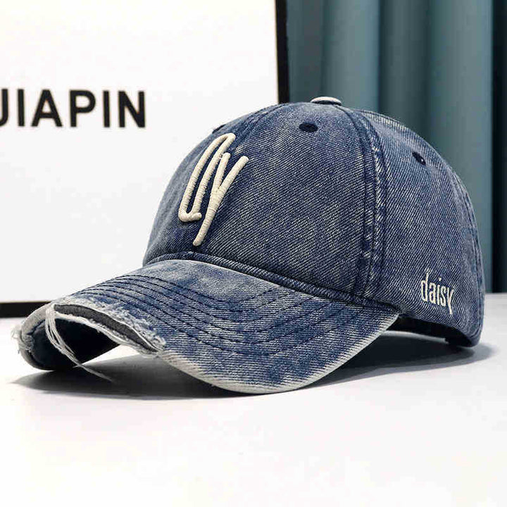 Women's Distressed Denim Embroidered Baseball Cap Kalsten