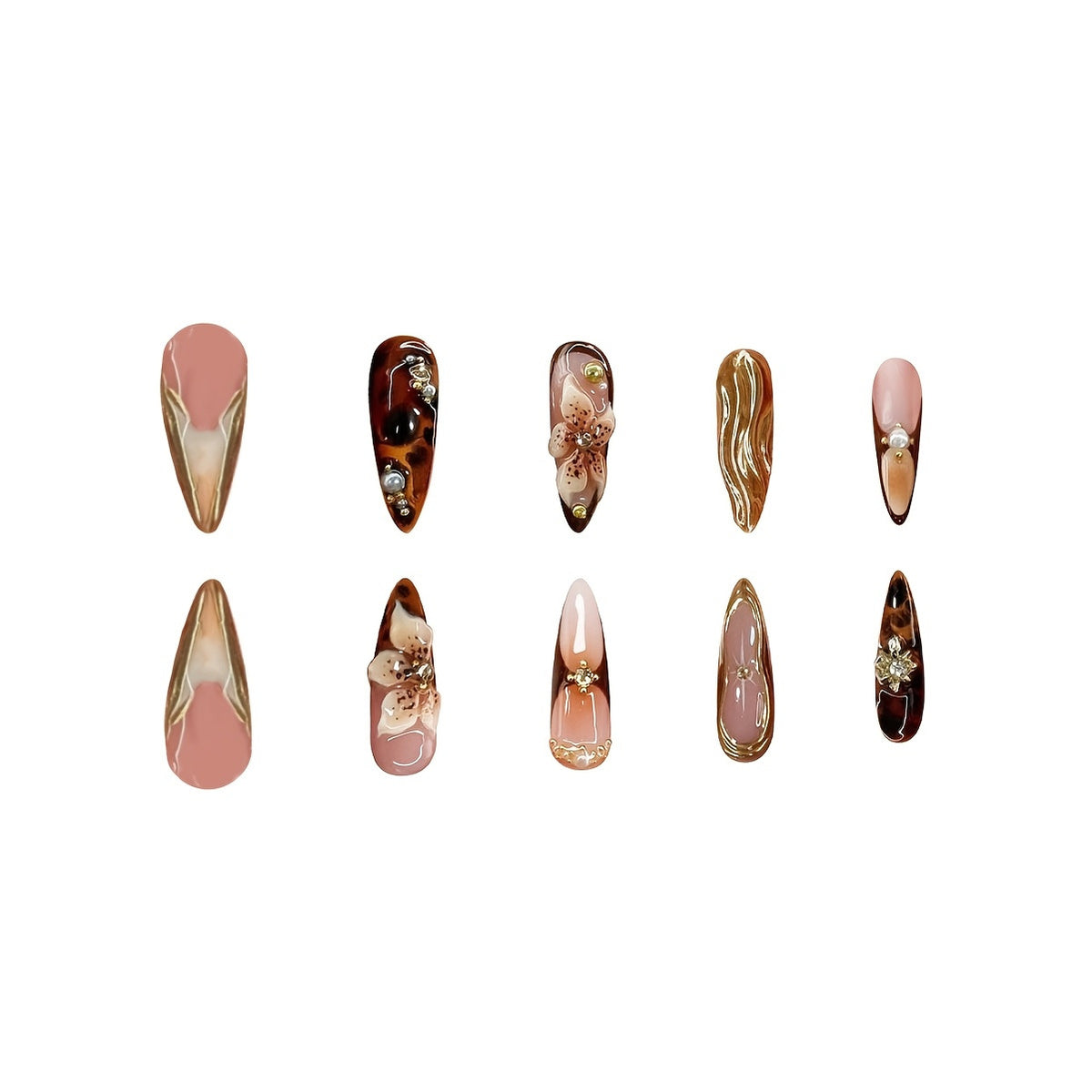 Artistic Floral Accent Press-On Nail Set Acalora