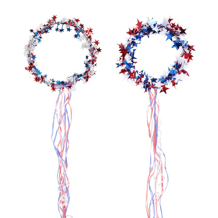 Independence Day star hoop streamer hanging decoration with metallic star garland and cascading ribbon tails Kalsten