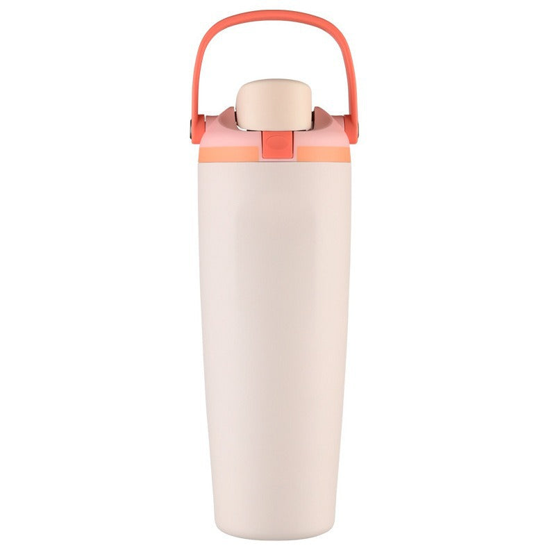 Unisex double-walled vacuum drinking bottle made of stainless steel with one-handed click closure and carrying handle Kalsten