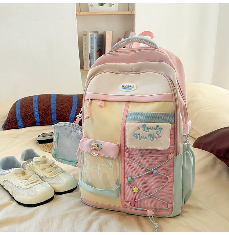 Color-Blocked Multi-Pocket School Backpack