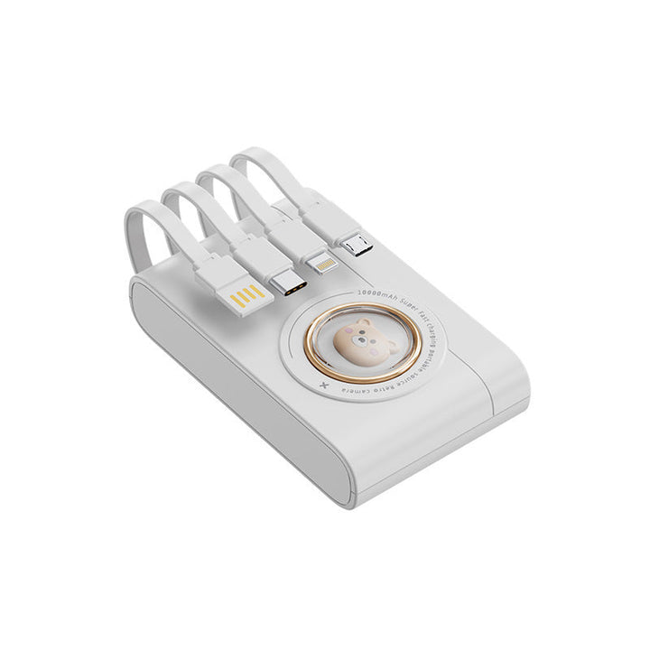 Portable power bank with integrated cable system and innovative charging functions Kalsten