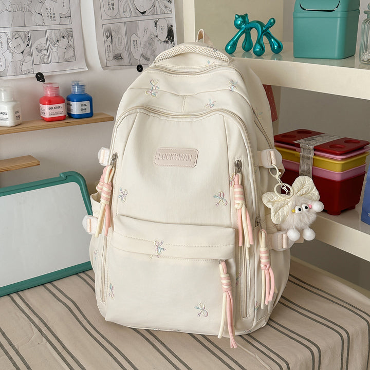 Embroidered Multi-Pocket School Backpack