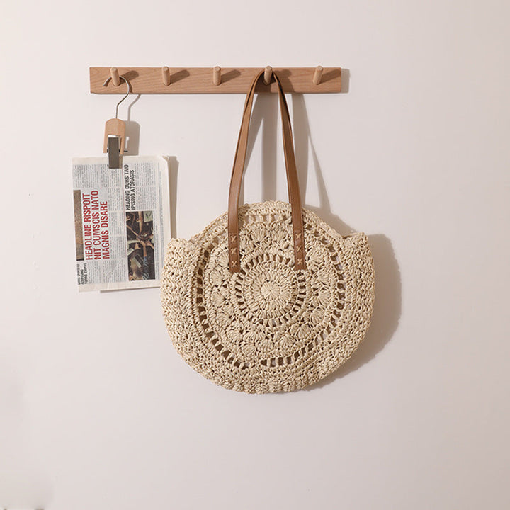 Handmade macrame tote bag with leather handles Kalsten