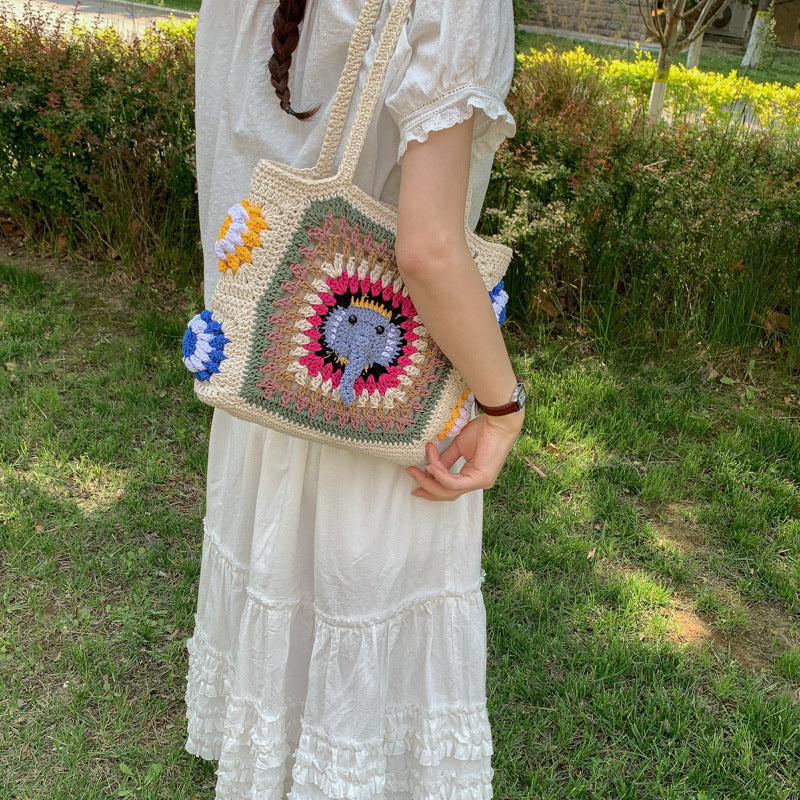 Handmade macrame shoulder bag with elephant design Kalsten