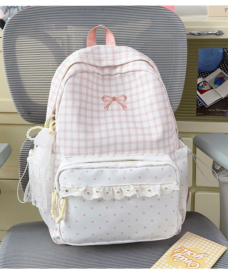 Cute Checkered Patterned School Backpack