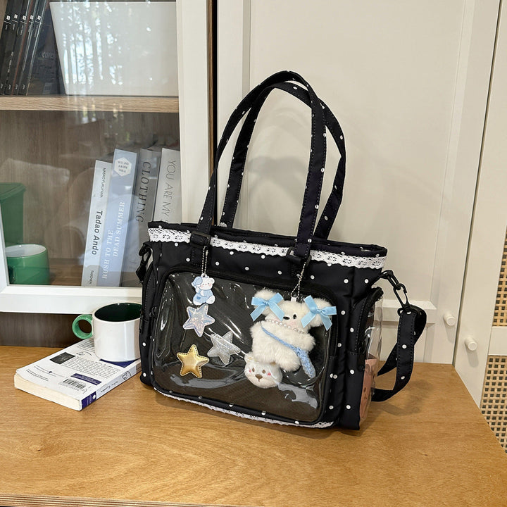 Handbag with Transparent Compartment Division and Playful Application Design Kalsten