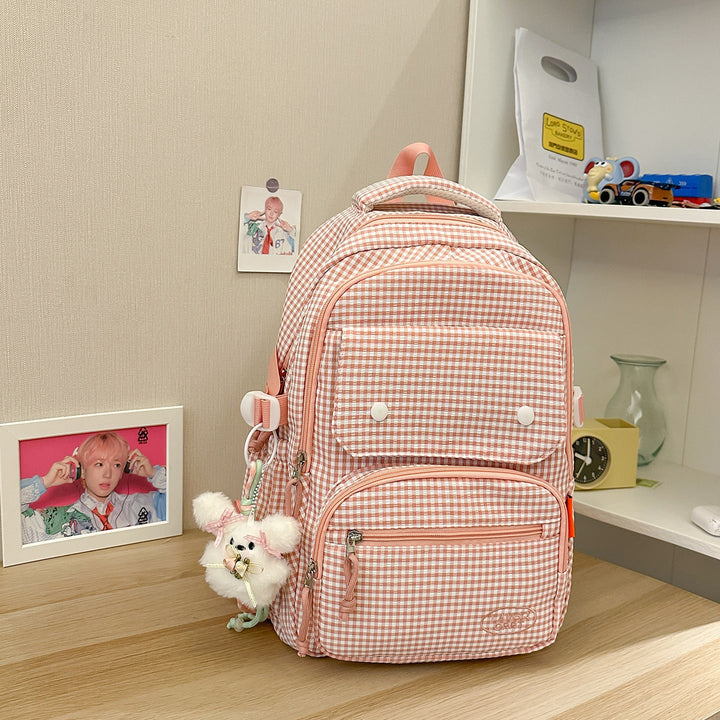 Checked Pattern Multi-Functional School Backpack