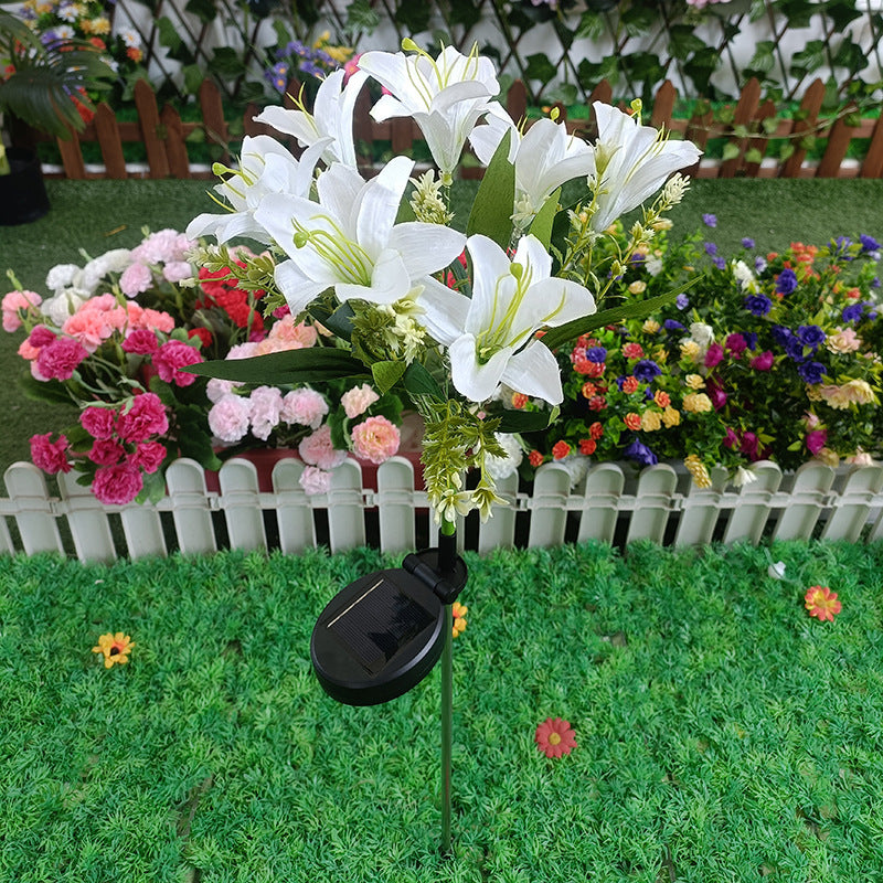 Solar-Powered Lifelike Lily Bloom Landscape Stake With Micro-LED Cluster And Telescopic Ground Spike Kalsten