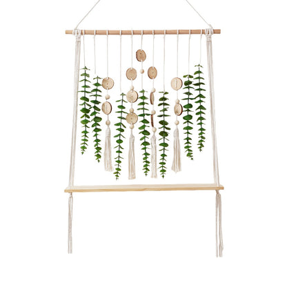 Macrame Wall Hanging Planter with Wooden Accents Acalora