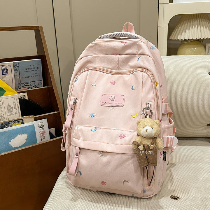 Multi-Pocket Graphic Embellished School Backpack