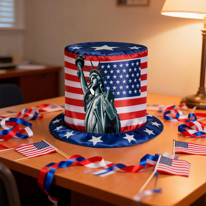 Unisex nan patriotic top hat with stars and stripes pattern made of satin Kalsten