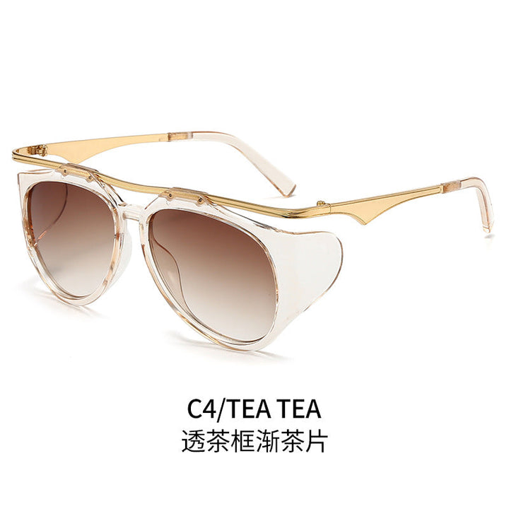 Ladies Fashion Sport Sunglasses with Oversized Frame and Golden Accents Kalsten