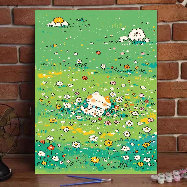 Cute Cat Illustration Canvas Art Print Kalsten