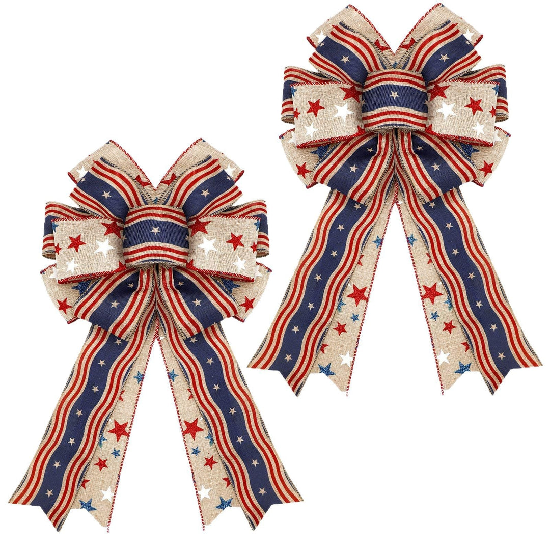 Unisex nan patriotic burlap bow with long tails for wreaths doors and patriotic home decor Kalsten