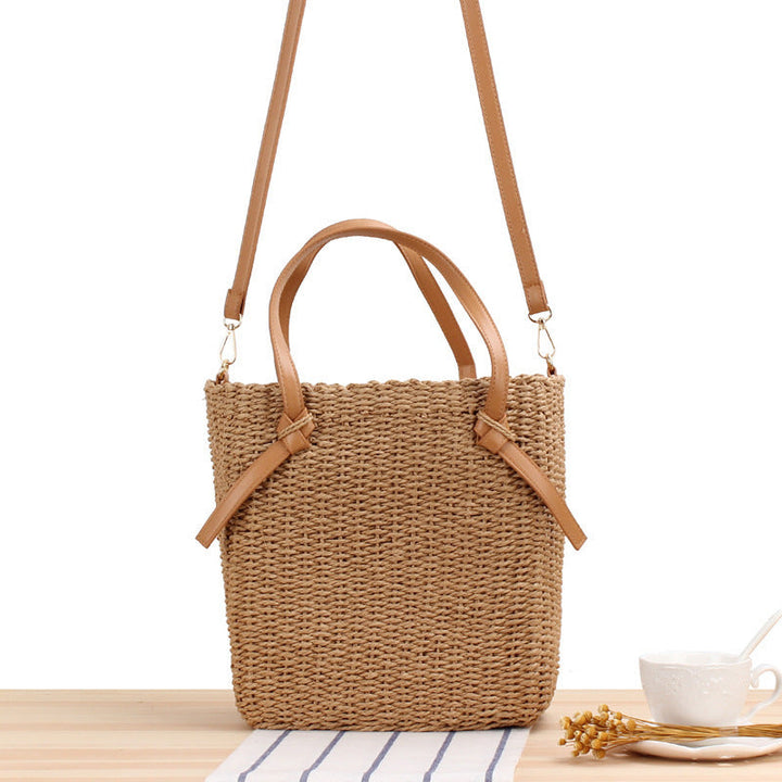 Handbag Made of Braided Natural Material with Removable Leather Handles Kalsten