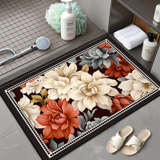 Floral Patterned Memory Foam Bath Mat Acalora