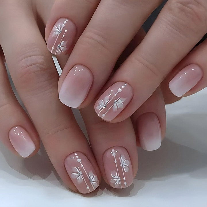 Elegant Artificial Nails with French Manicure and Glitter Effects Kalsten