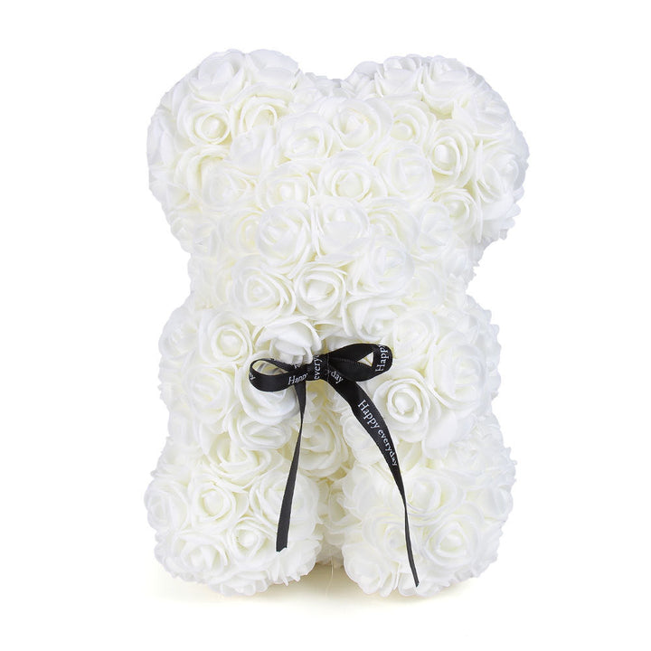 Handcrafted Foam Rose Teddy Bear Gift Sculpture With Satin Ribbon