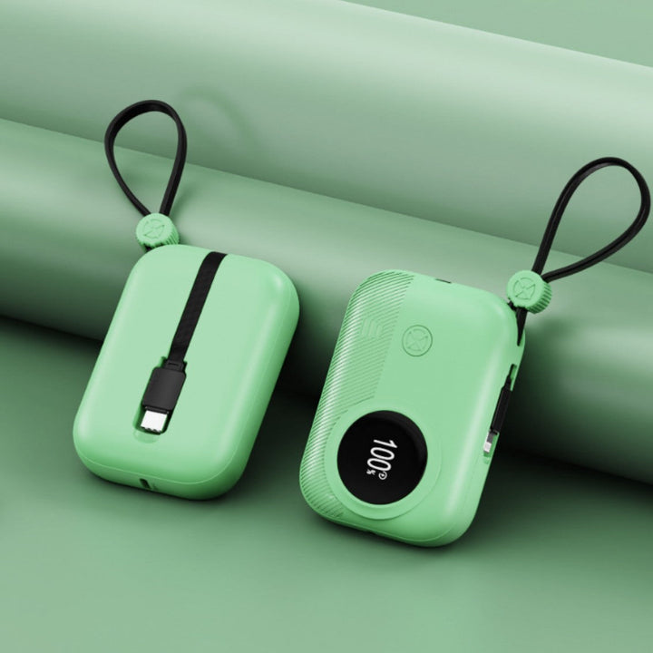 Compact power bank with integrated charging plug and digital humidity indicator Kalsten