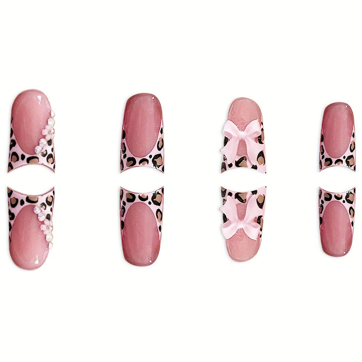 Glamorous Floral and Leopard Print Press-On Nail Art Kalsten