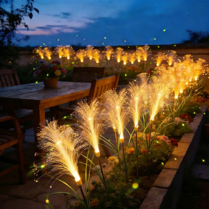 Solar Fiber Optic Garden Pathway Lights With Warm LED Flexible Stakes Kalsten