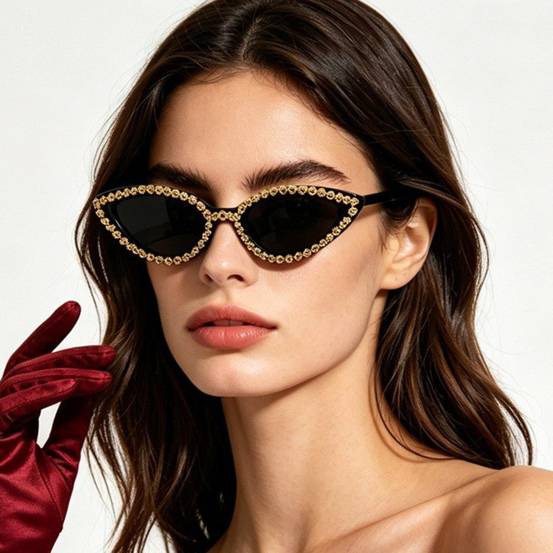 Women's Cat-Eye Sunglasses with Sparkling Flower Decoration Kalsten