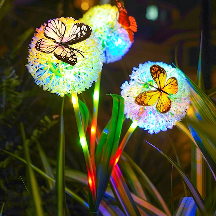 Solar Dandelion Orb Garden Stake Lights With Butterfly Accent And Dusk-To-Dawn Sensor Kalsten