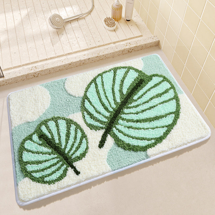 Leaf Design Plush Bathroom Mat Kalsten
