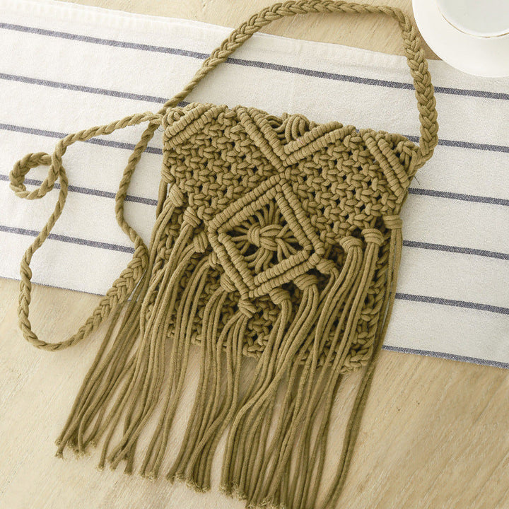 Macrame Crossbody Bag with Fringes and Decorative Details Kalsten