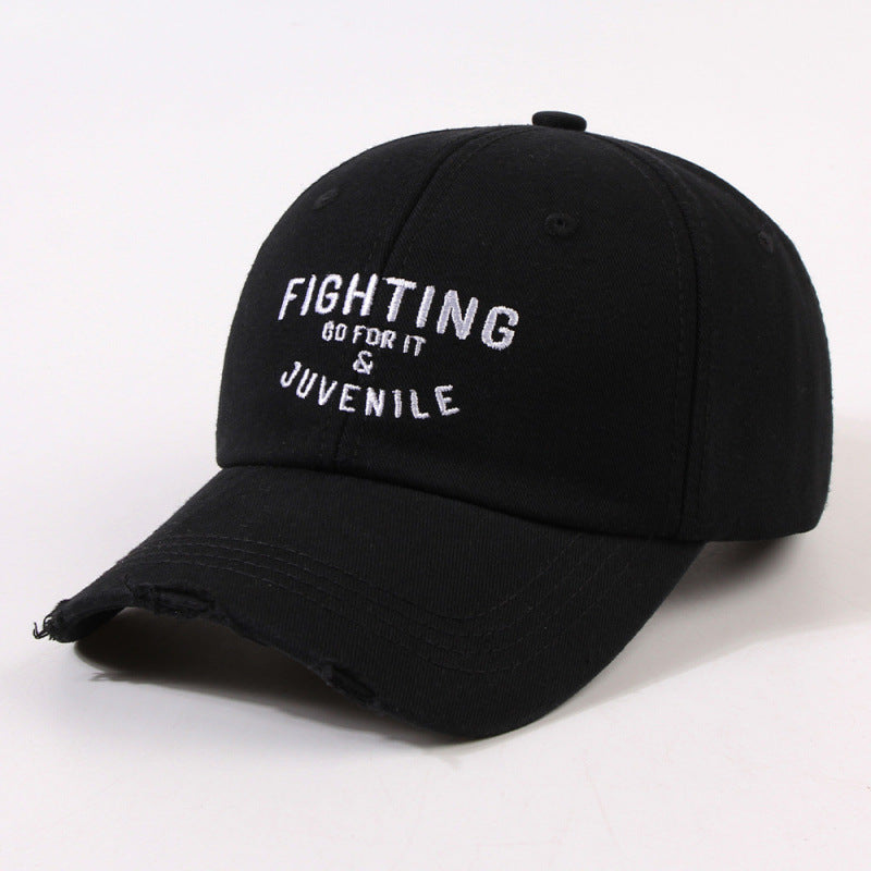 Women's Distressed Cotton Cap with Motivational Embroidery Kalsten
