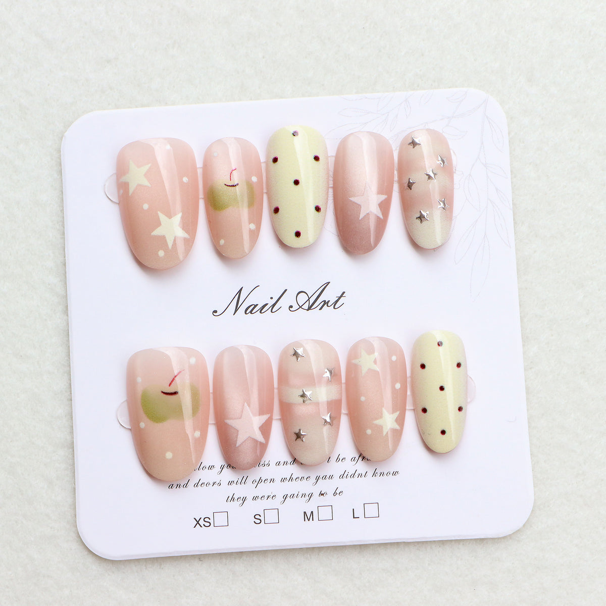 Decorative Press-On Nail Set with Star and Dot Design Acalora